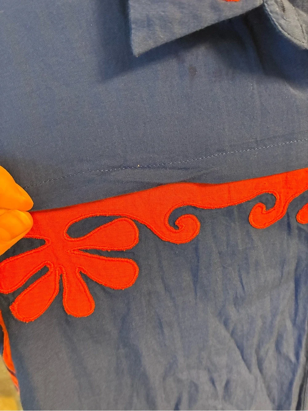 Never a wallflower Royal Blue Mini Dress with Orange Floral Trim